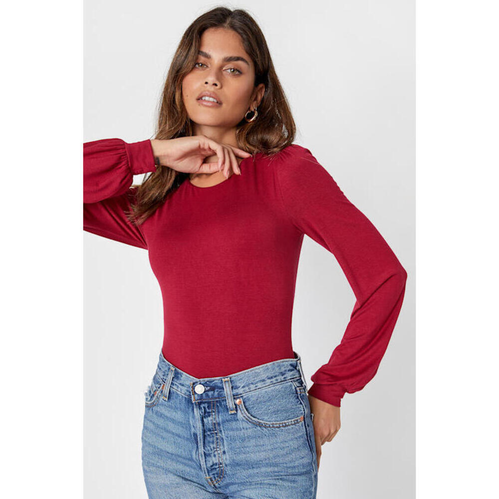 Lulus Kaylene Wine Red Long Sleeve Crew Neck Bodysuit - Size M